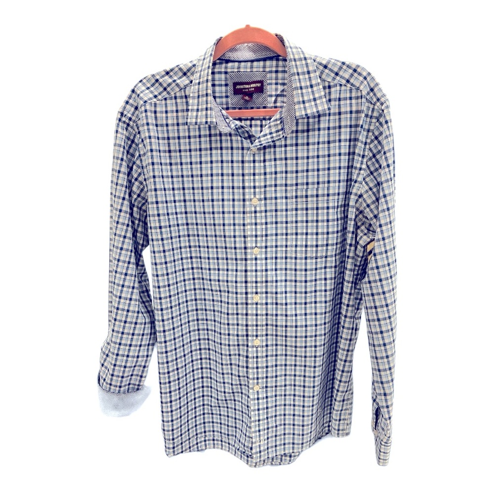 JOHNSTON & MURPHY MENS BLUE AND WHAT GINGHAM BUTTON DOWN SHIRT SIZE‎ XL